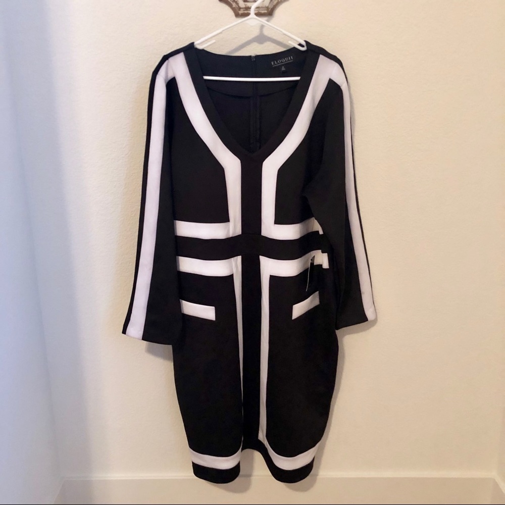 NWT Eloquii Black & White Scuba Long Sleeved Dress
